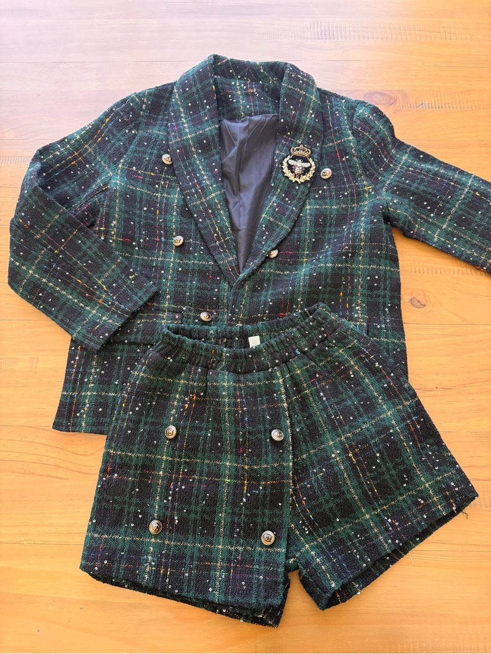 Girls' Dark Green Plaid Tweed 2 piece Blazer with Skort Set Sz 10-12 - Picture 7 of 16
